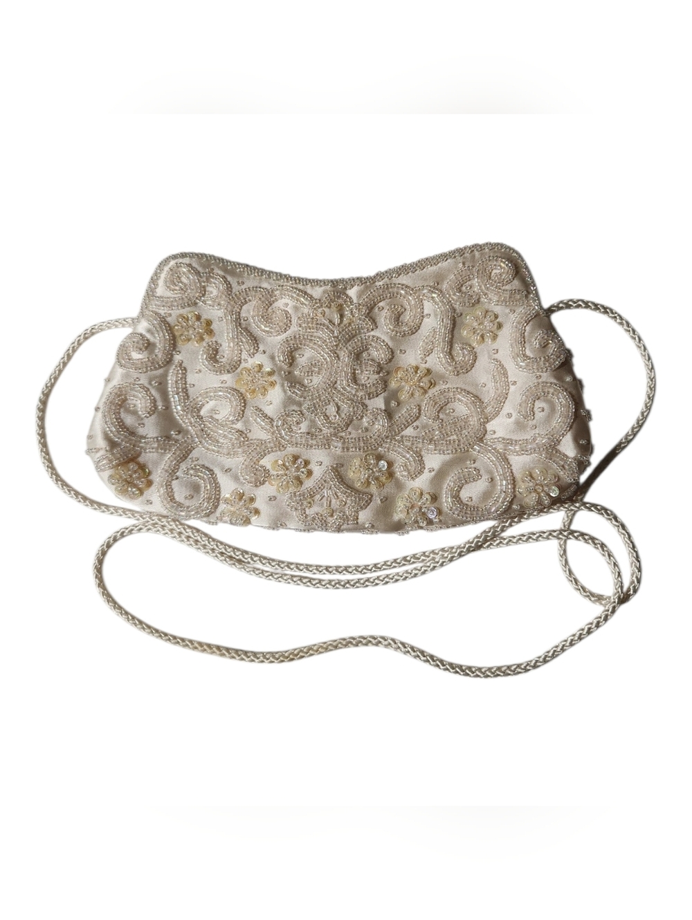 Metaphor Ivory Beaded Sequined Evening Purse with Mirror